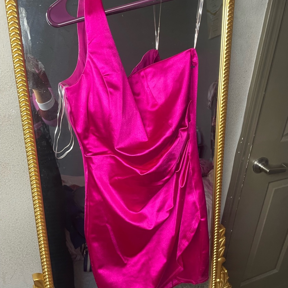 Honey and Rosie Fuchsia One-Shoulder Dress